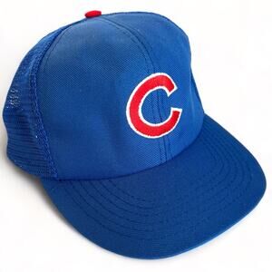 Vintage Chicago Cubs Mesh Tribune Hat Snapback Blue Adjustable Baseball MLB 80s
